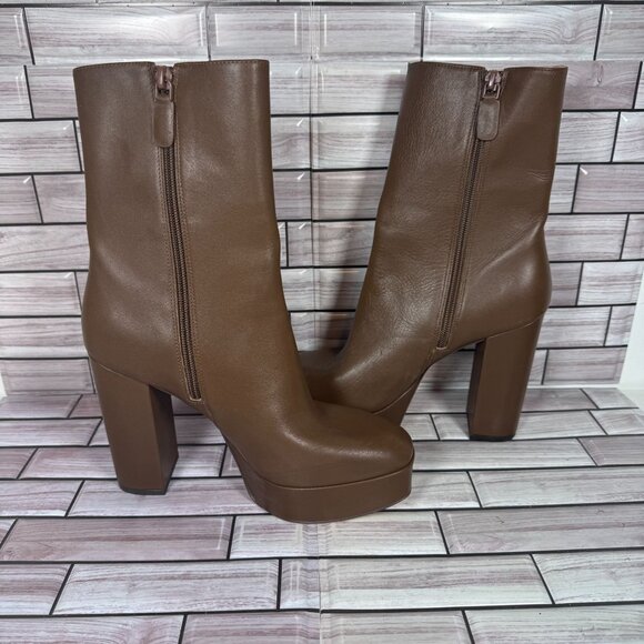 Stuart Weitzman Women's Brown Leather Party Zip Platform Boot Shoe Size 8-NEW - Picture 4 of 6